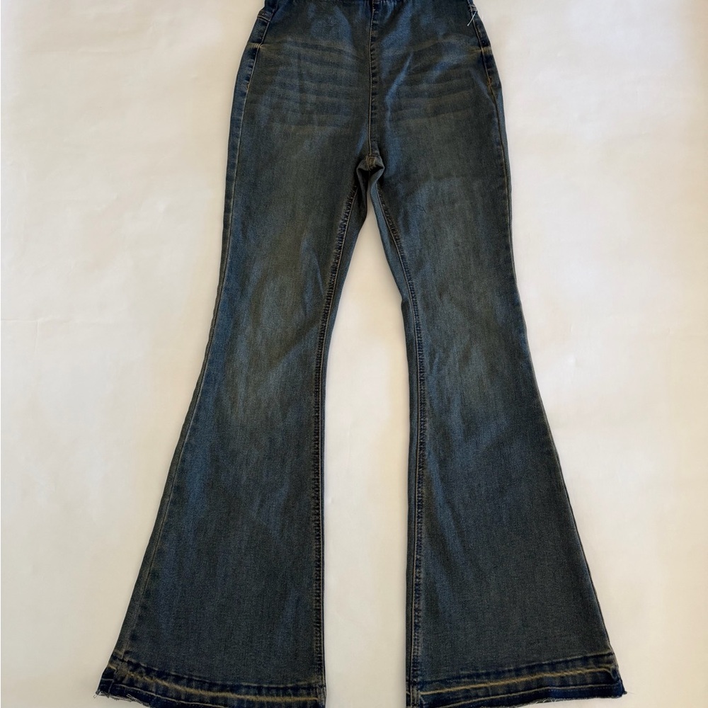 Dark Blue High Rise Flare Stretch Jeans